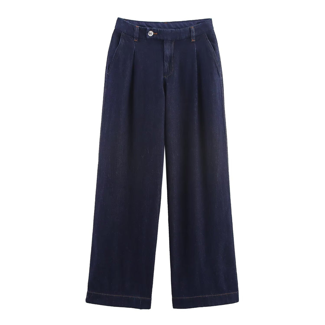 Damen weite Jeanshose mit eleganter Taillierung und seitlichen Eingrifftaschen Drune