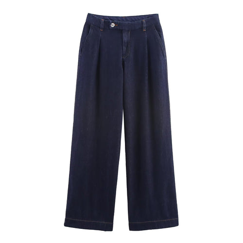 Damen weite Jeanshose mit eleganter Taillierung und seitlichen Eingrifftaschen Drune