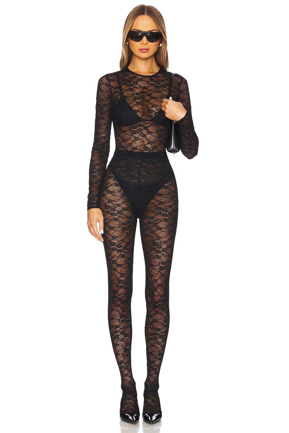 Damen Spitzen-Bodysuit mit transparenten Einsätzen und langen Ärmeln Drune