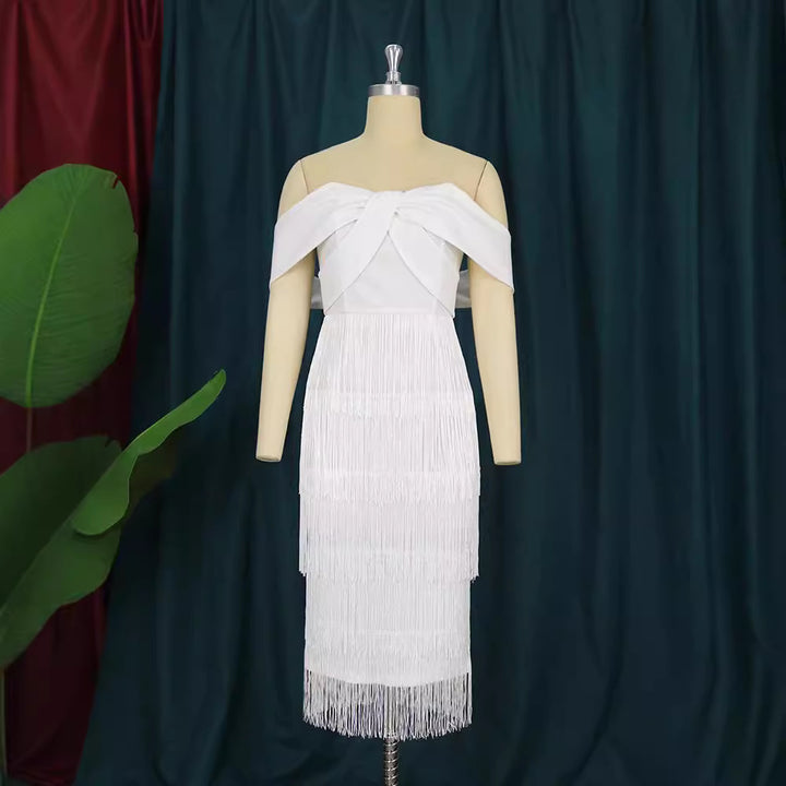 Damen Cut-out Cocktailkleid mit Fransen Drune