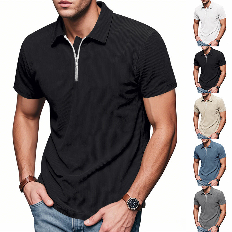 Unisex nan kurzärmeliges Halbzip-Polo aus geripptem Jersey mit Hemdkragen Drune
