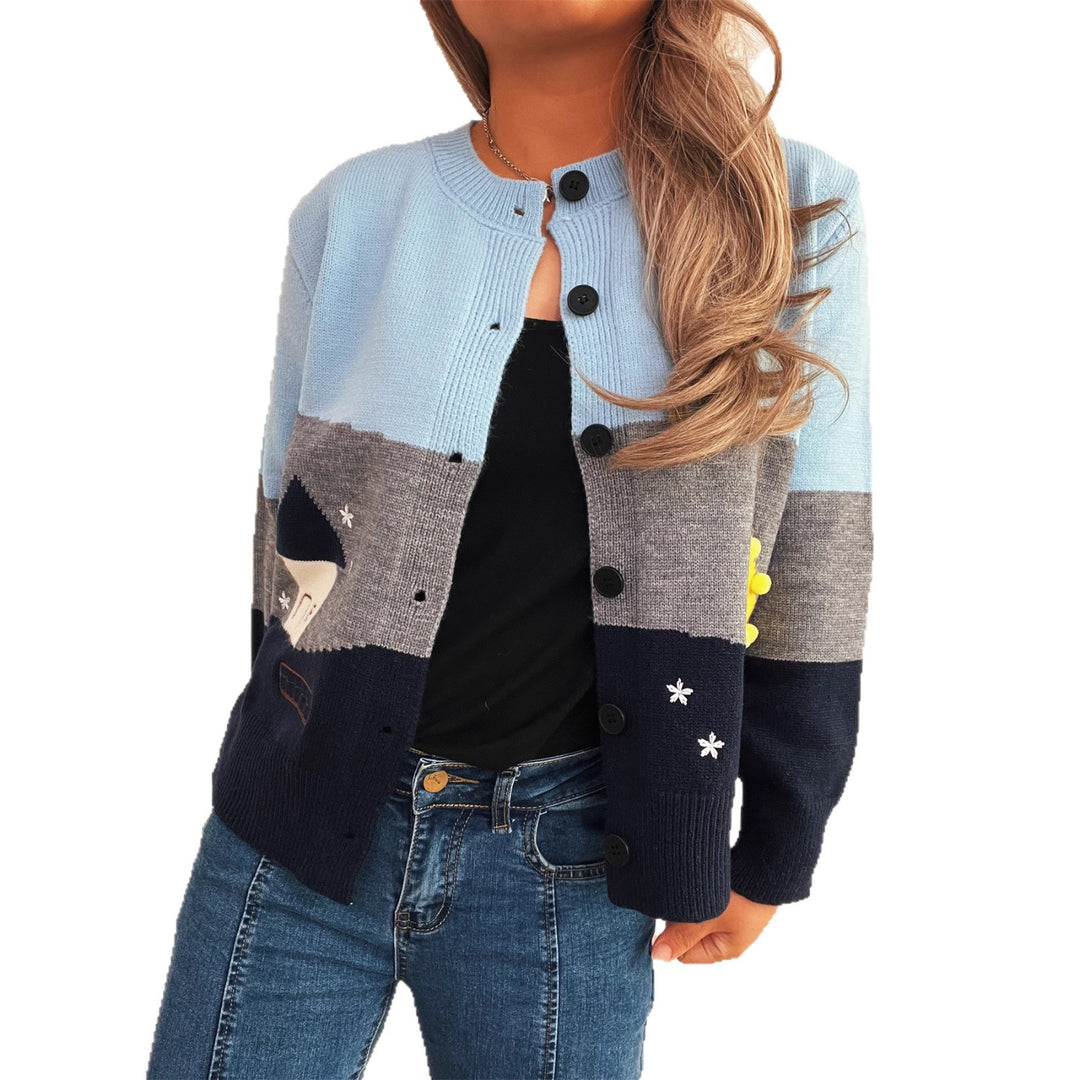 Damen Strickjacke mit festlichem Motiv und Knopfdetails Drune