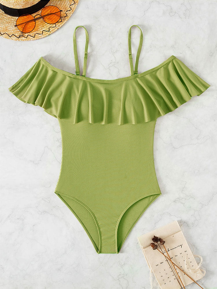 Damen Einteiler Badeanzug mit voluminösem Rüschendesign Drune