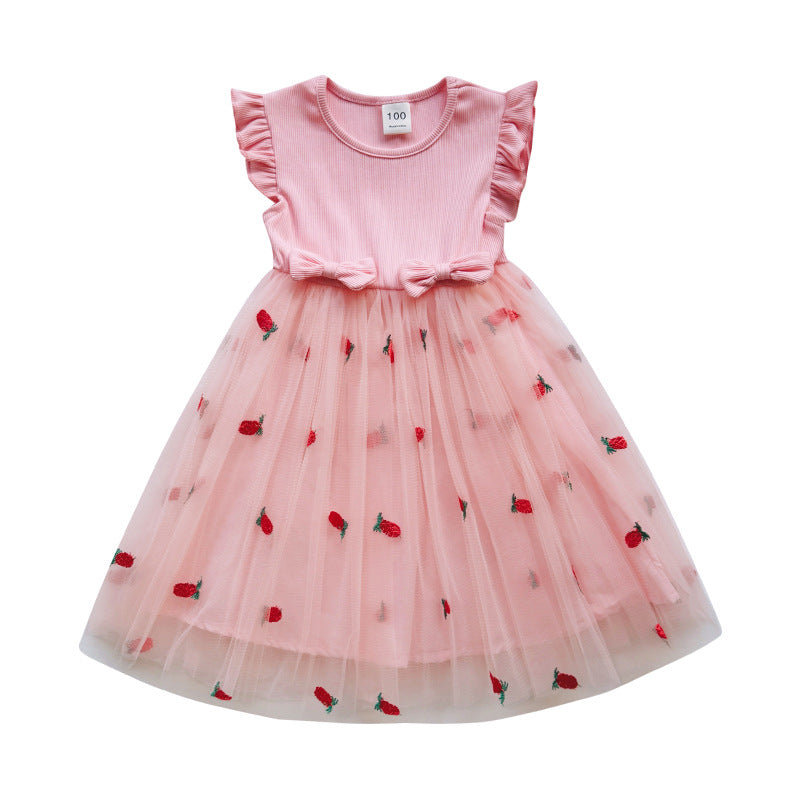 Mädchen Besticktes Tüll Festkleid mit Rüschensäumen Drune