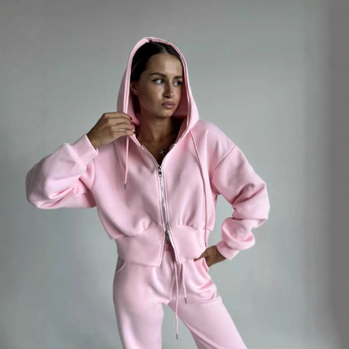 Damen Cropped Hoodie mit Reißverschluss Drune