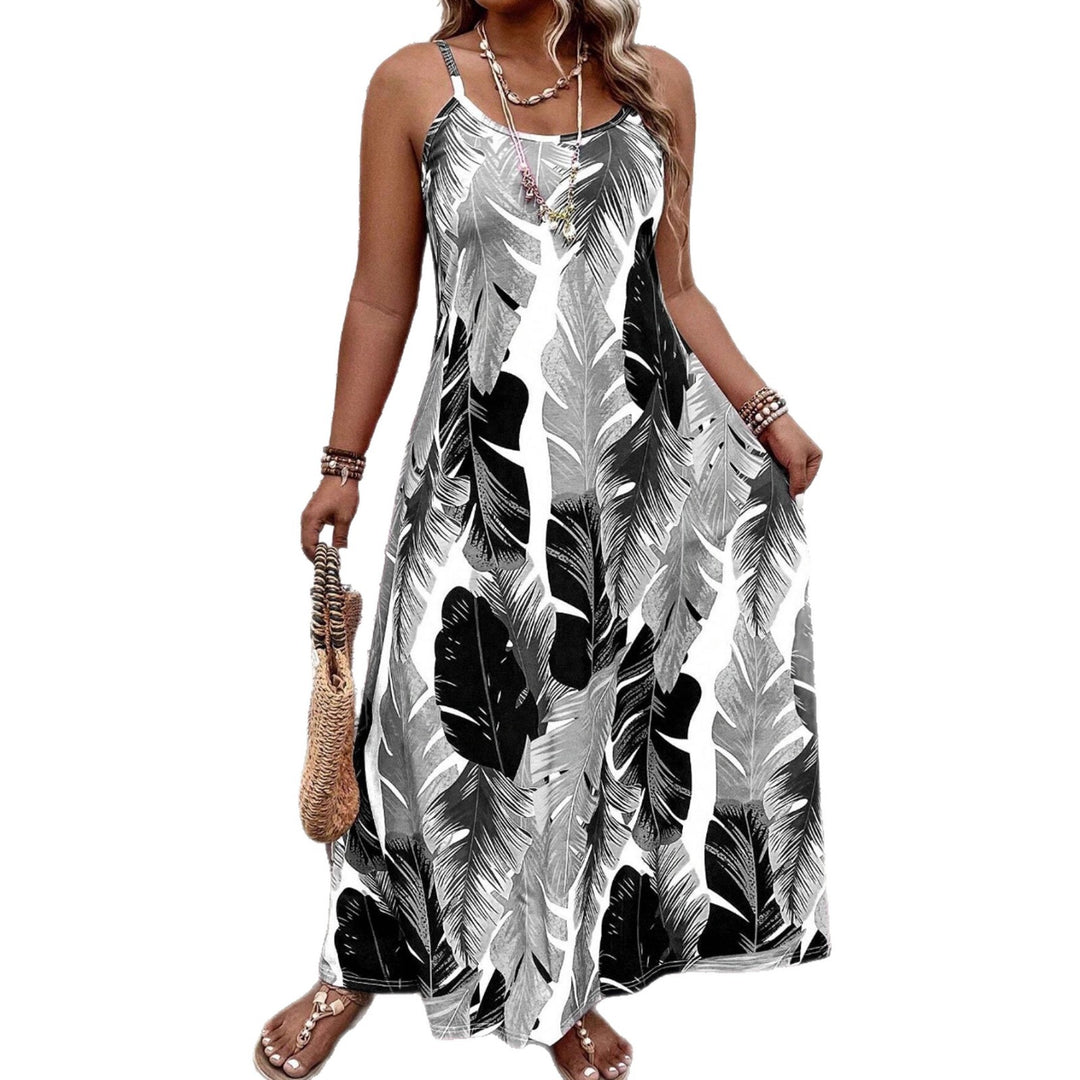 Damen Maxikleid mit aufregendem Blattmuster und schmalen Trägern Drune