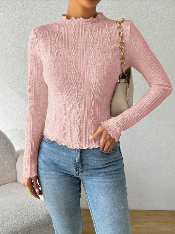 Damen Elegantes Langarmshirt mit strukturiertem Design und Rüschen Drune