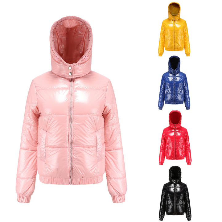 Damen glänzende Steppjacke mit abnehmbarer Kapuze Drune