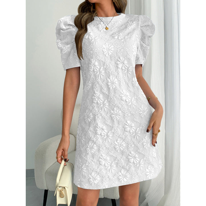 Damen Kurzarmkleid mit voluminiösen Ärmeln und floralen Stickereien Drune