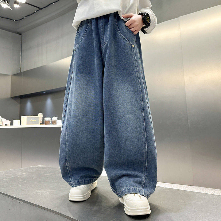 Damen lässige weite Denim-Hosen mit hohem Bund Drune