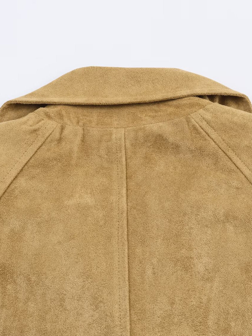 Damen Modische Cropped Trenchjacke mit doppelter Knopfleiste und praktischen Taschen Drune