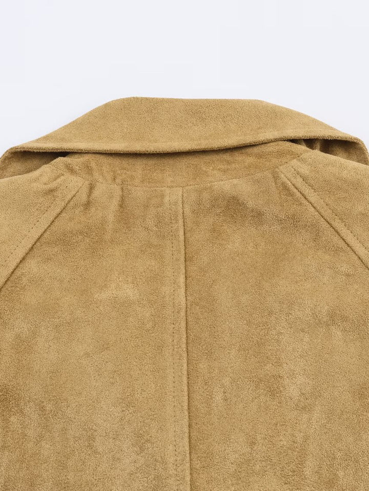 Damen Modische Cropped Trenchjacke mit doppelter Knopfleiste und praktischen Taschen Drune