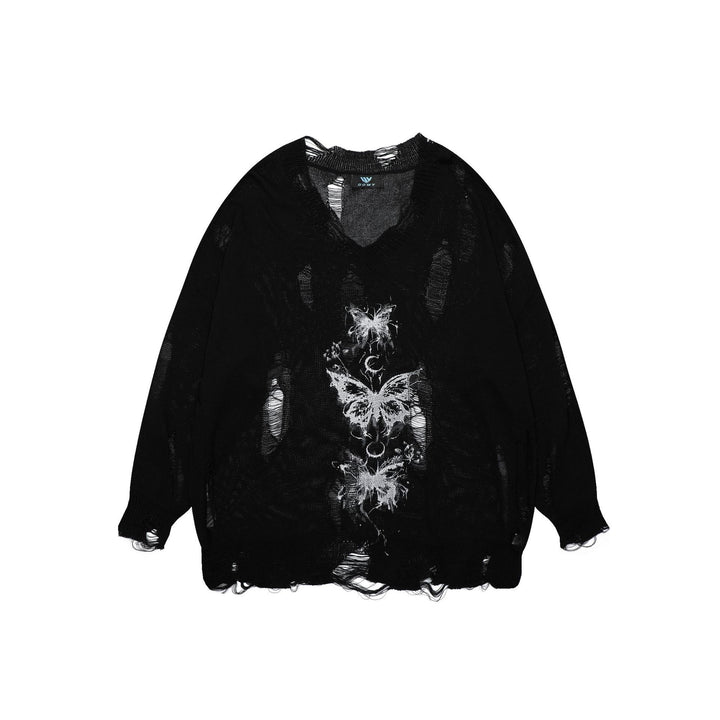 Damen oversized Pullover mit grafischem Print und distressed Details Drune