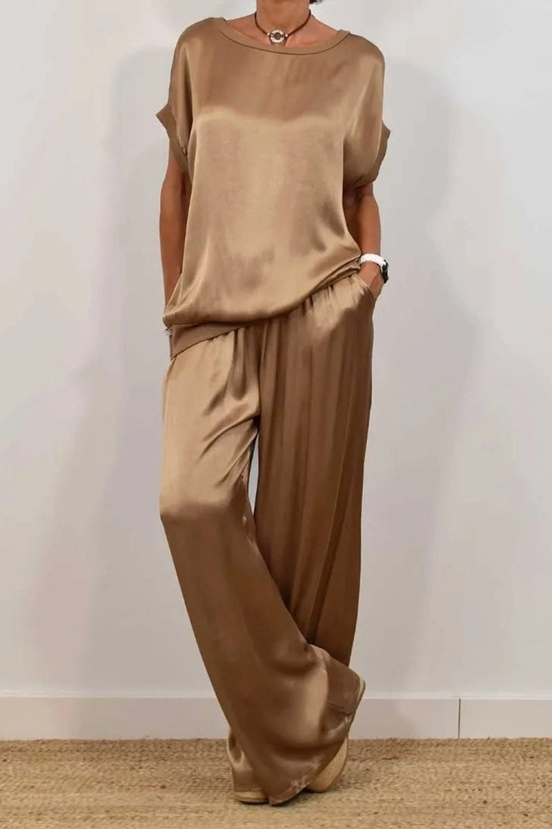 Damen elegantes Lounge-Set mit fließendem Schnitt und elastischem Bund Drune