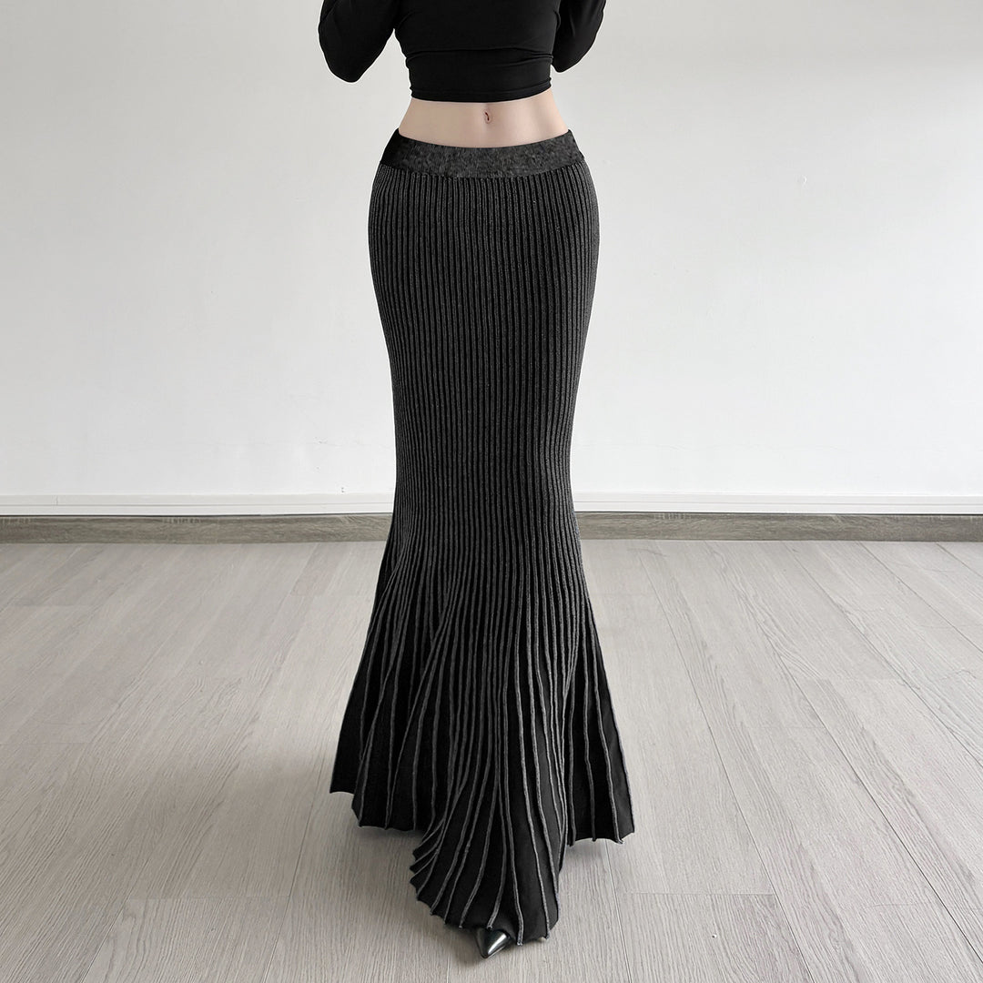 Damen Maxirock mit eleganter Rippenstruktur und modischem Glockenlauf Drune