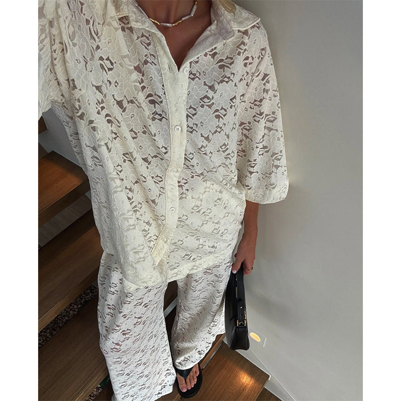 Damen oversized Hemdblusen-Set mit floralen Details Drune