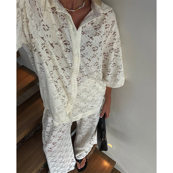 Damen oversized Hemdblusen-Set mit floralen Details Drune