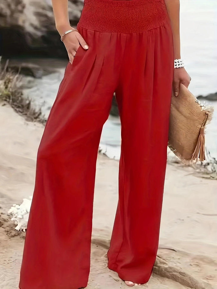 Damen Weite Leinenhose mit elastischem Bund und praktischen Taschen Drune