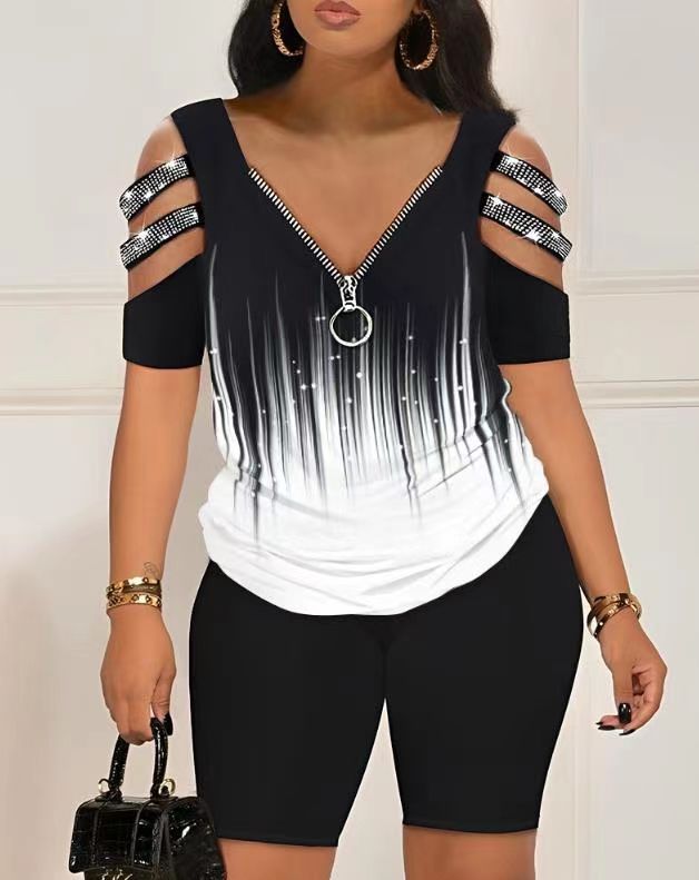 Damen Figurbetontes Oberteil mit schickem Reißverschluss und Cut-Out-Details Drune
