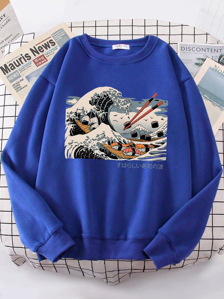 Damen Sweatshirt mit künstlerischem Wellen-Design und gemütlichem Schnitt Drune