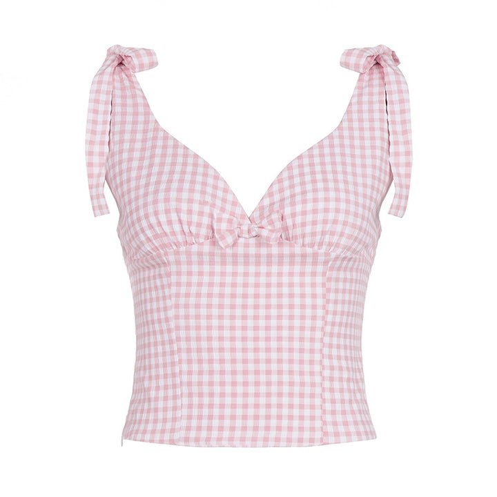Damen Gingham Crop-Top mit süßen Schleifen-Details Drune