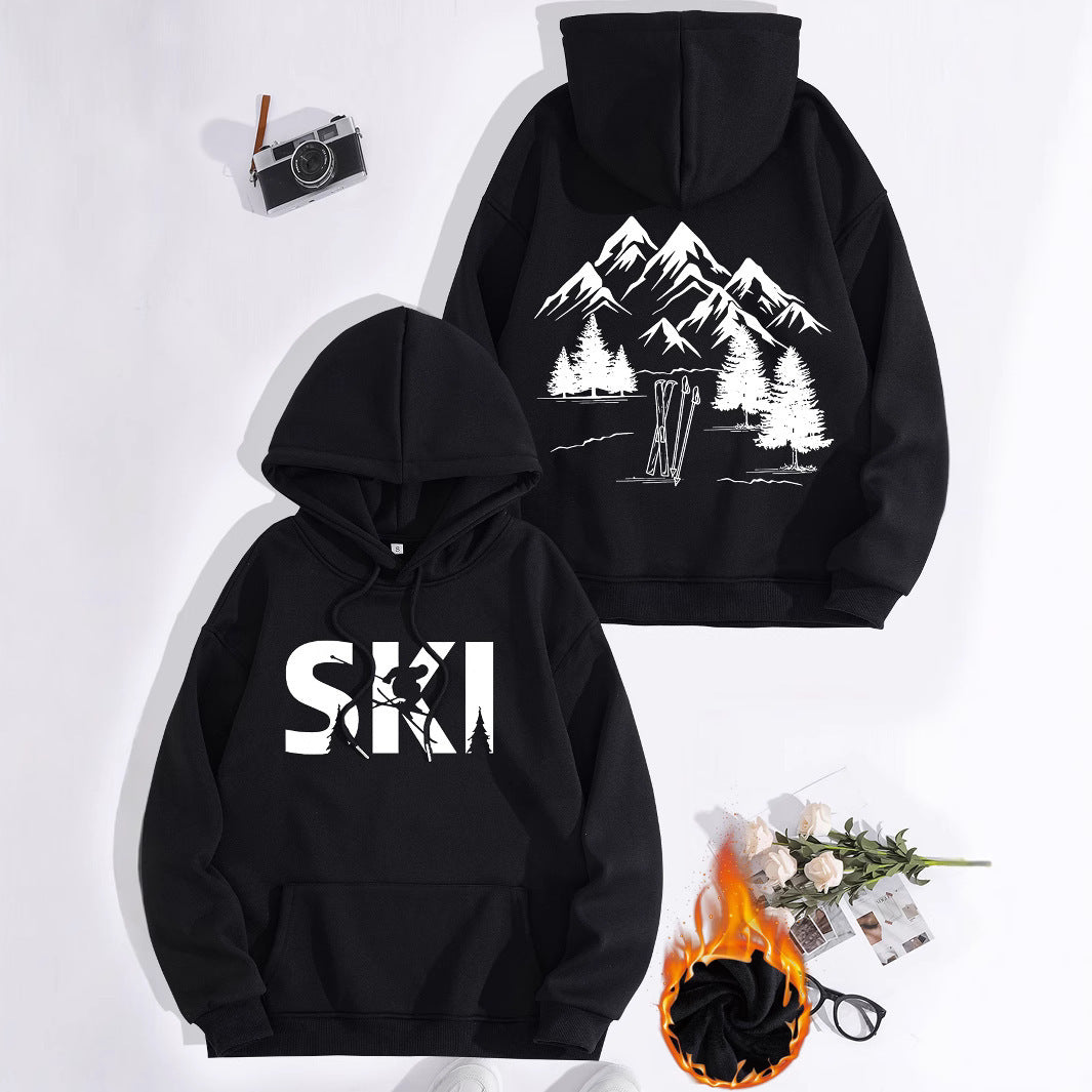 Damen Kapuzenpullover mit kunstvollem Ski-Design und gemütlicher Passform Drune