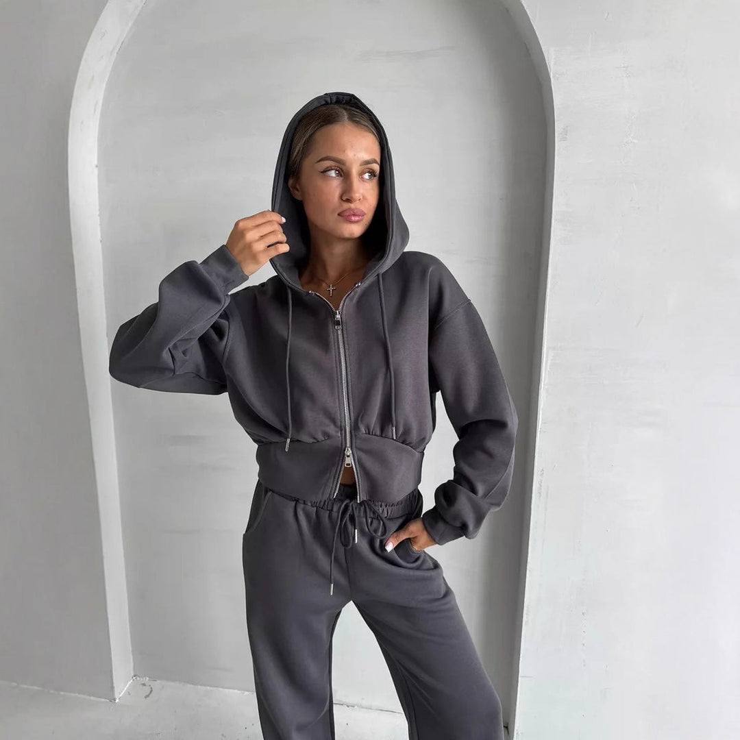 Damen Cropped Hoodie mit Reißverschluss Drune