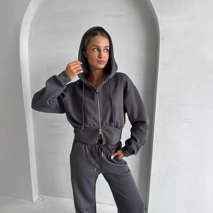 Damen Cropped Hoodie mit Reißverschluss Drune