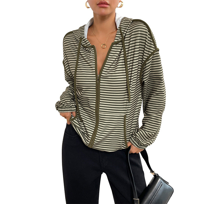 Damen lässige Kapuzenjacke mit gestreiftem Design Drune