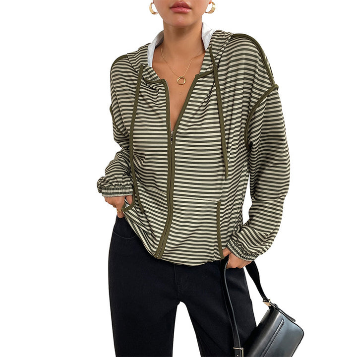 Damen lässige Kapuzenjacke mit gestreiftem Design Drune