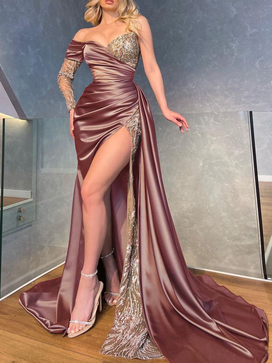 Damen Glamouröses Abendkleid mit asymmetrischem Schnitt und funkelndem Paillettenbesatz Drune