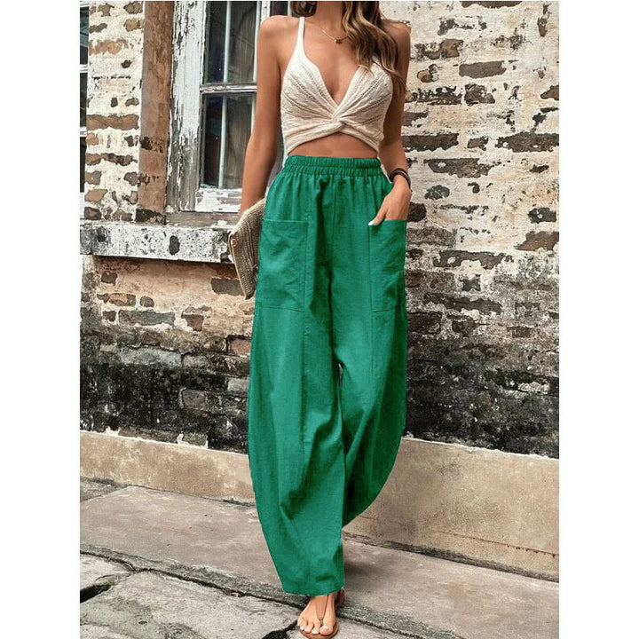 Damen Weite Palazzo-Hosen mit elastischem Bund und praktischen Taschen Drune