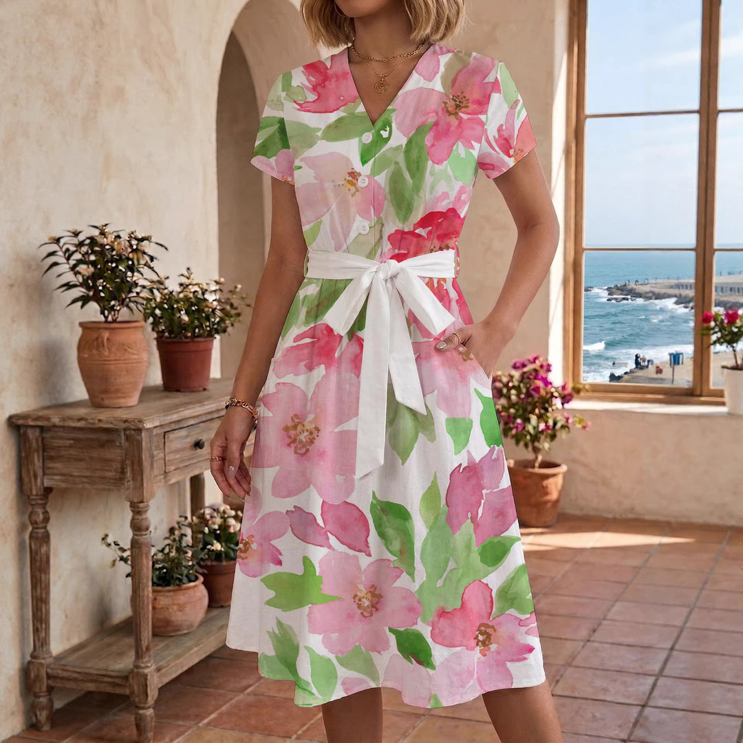 Damen Midi-Kleid mit floralem Design und bequemer Passform Drune
