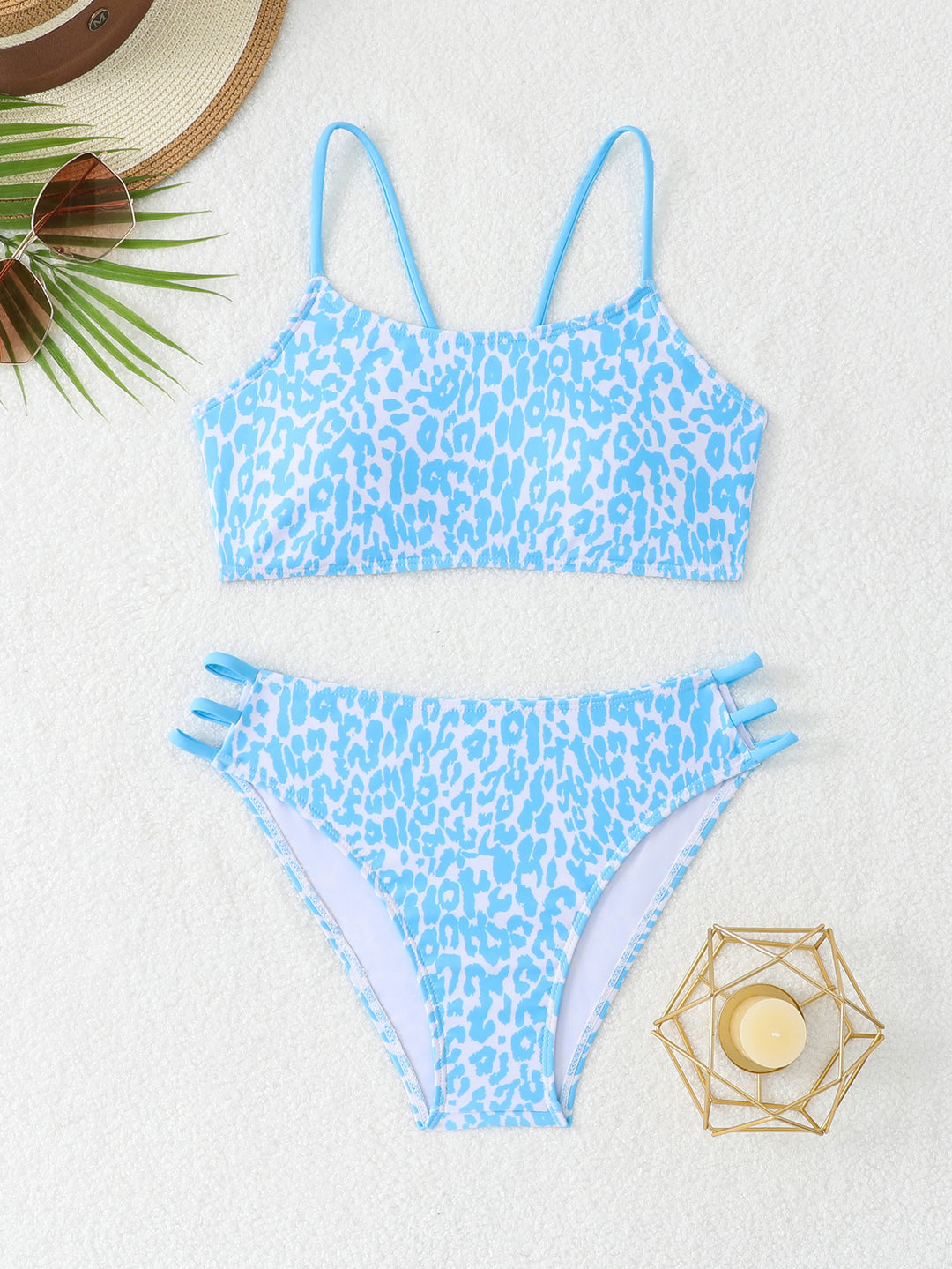 Damen Leopardenmuster Bikini-Set mit sportlichen Details Drune
