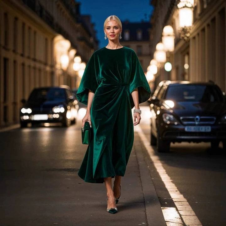 Damen Abendkleid im eleganten Samt-Design mit voluminösen Ärmeln und taillierter Silhouette Drune