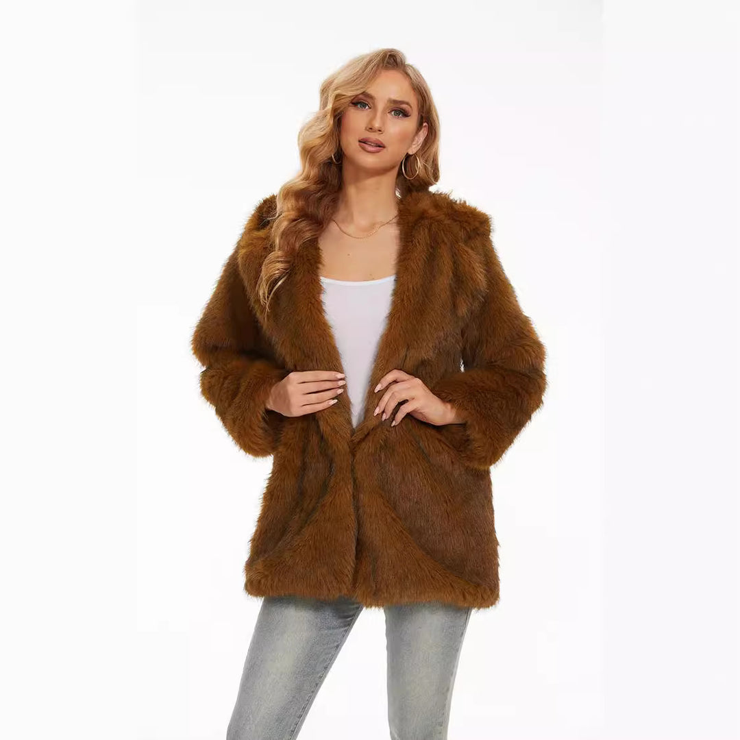 Damen Fluffige Kapuzenjacke Drune
