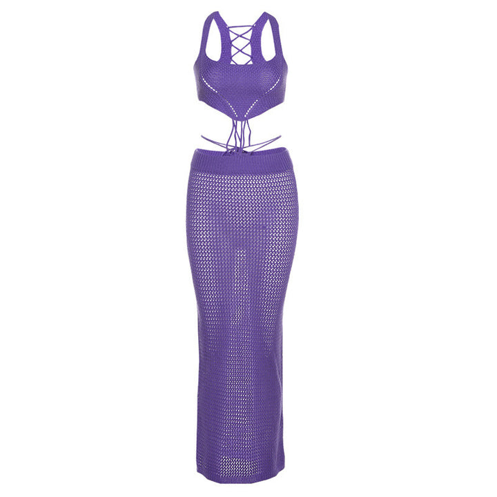 Damen gehäkeltes Crop-Top und Midirock-Set Drune