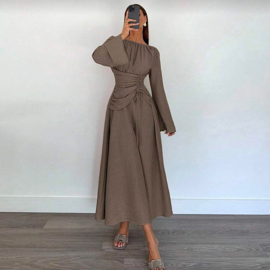 Damen Elegantes Maxikleid mit seitlichem Volant und raffinierten Drapierungen Drune