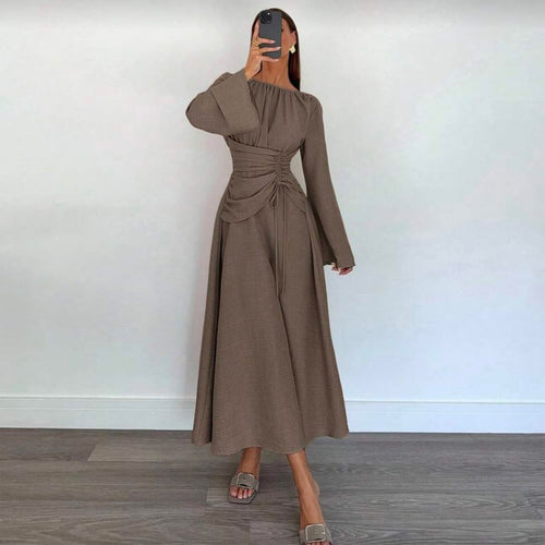 Damen Elegantes Maxikleid mit seitlichem Volant und raffinierten Drapierungen Drune