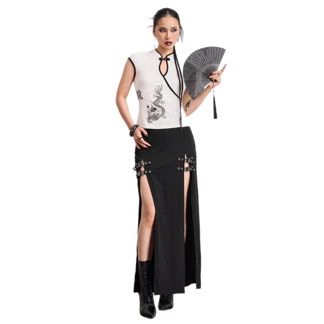 Damen Chinesische Seidenbluse mit kunstvollem Drachenmotiv Drune
