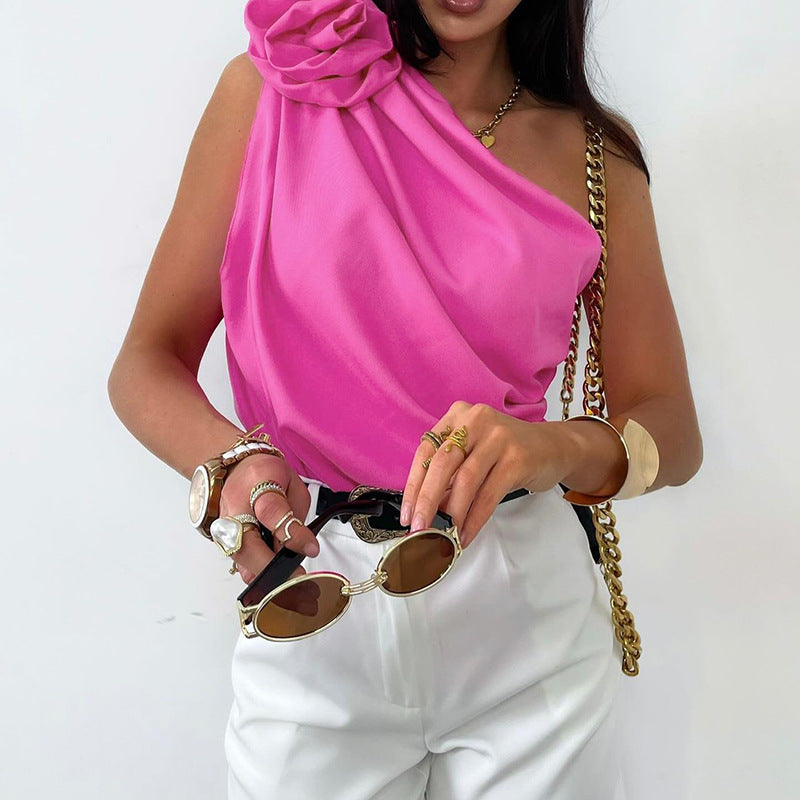 Damen Elegantes One-Shoulder-Top mit voluminösem Rüschen-Detail Drune