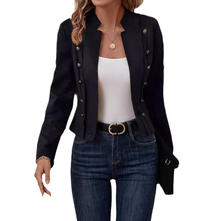 Damen schicke Suede-Jacke mit dekorativen Knöpfen Drune