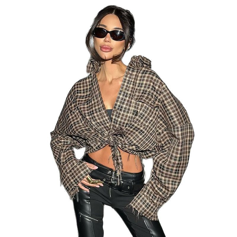 Damen cropped Karo-Bluse Drune