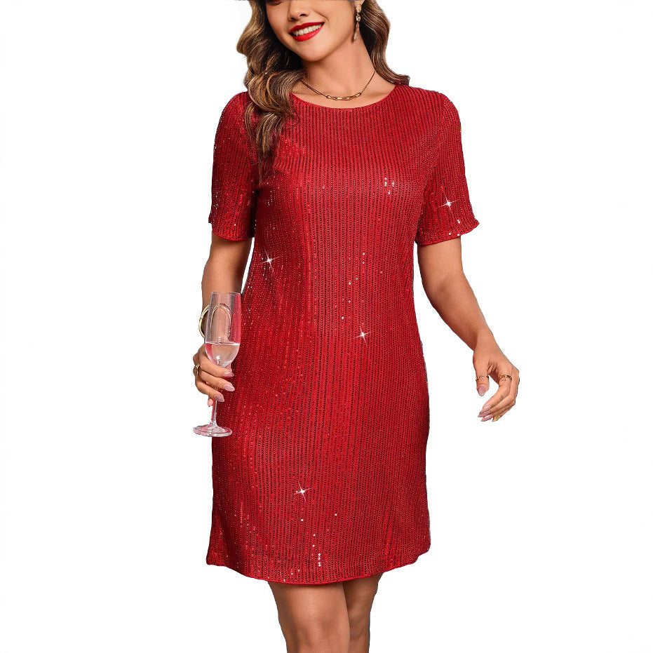 Damen lässiges Glitzerkleid mit seitlichem Schlitz und oversize Schnitt Drune