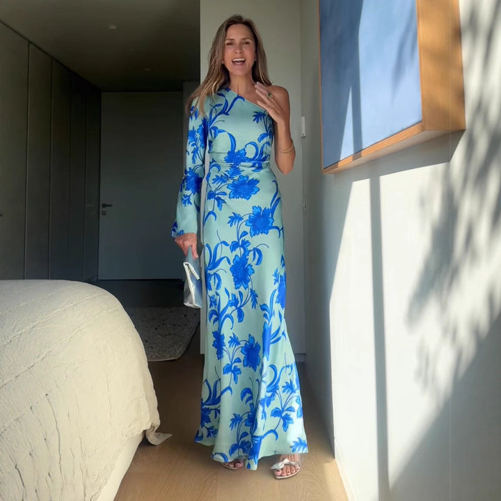 Damen Etuikleid mit asymmetrischem Schnitt und floralen Details Drune