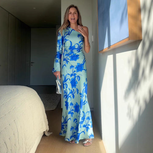 Damen Etuikleid mit asymmetrischem Schnitt und floralen Details Drune
