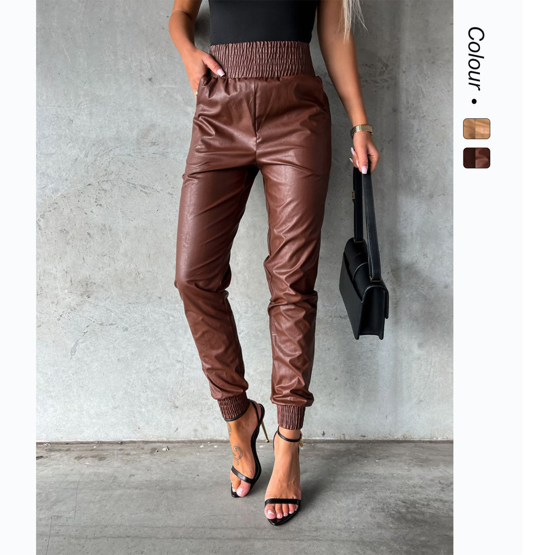 Damen Kunstleder-Hose mit elastischem Bund und schmalem Schnitt Drune