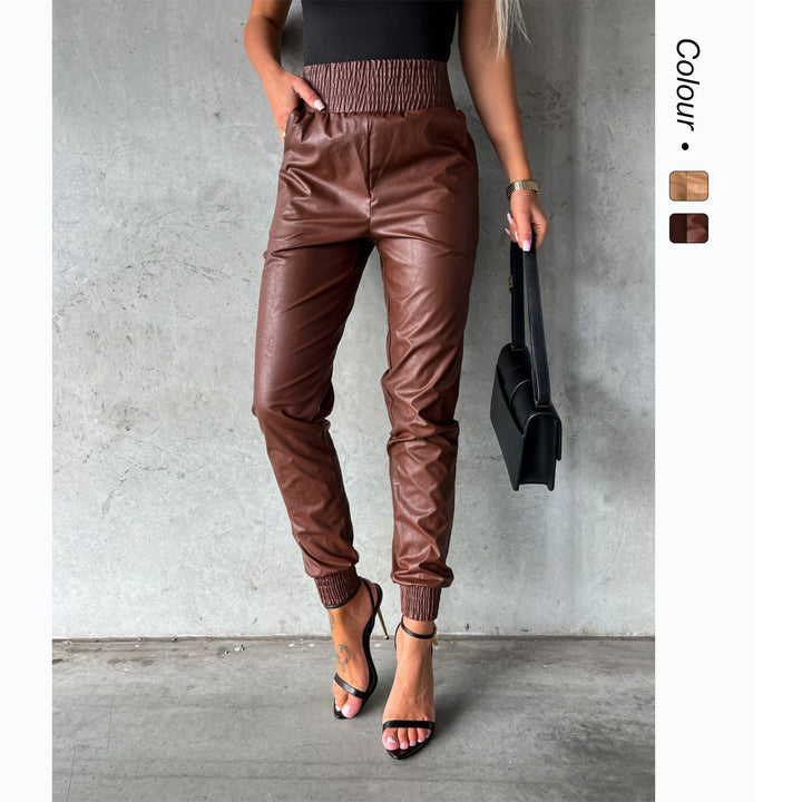Damen Kunstleder-Hose mit elastischem Bund und schmalem Schnitt Drune