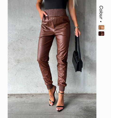 Damen Kunstleder-Hose mit elastischem Bund und schmalem Schnitt Drune