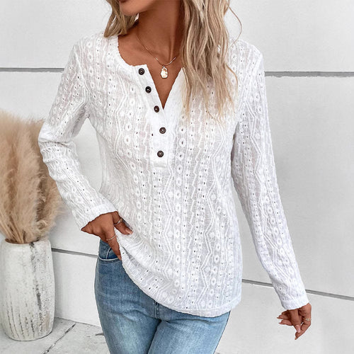 Damen Langarmshirt mit nostalgischem Knopfdetail Drune